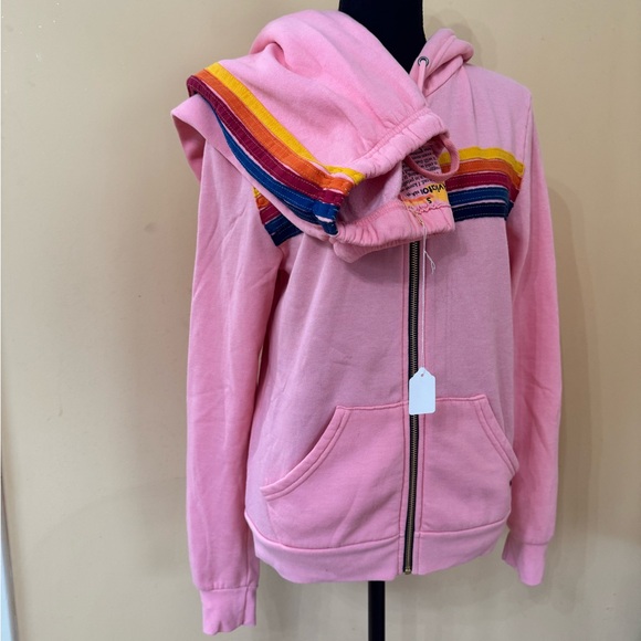 NWT AVIATOR NATION SWEAT SUIT SET HOODIE AND JOGGERS PINK 5 STRIPE - Picture 2 of 15